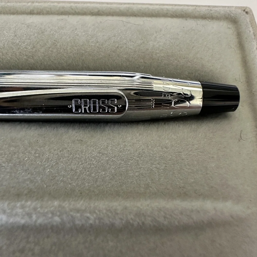 Vintage Cross Chrome Ballpoint Pen Magnum Opus '84 USA Blue Ink W/ Velvet Insert